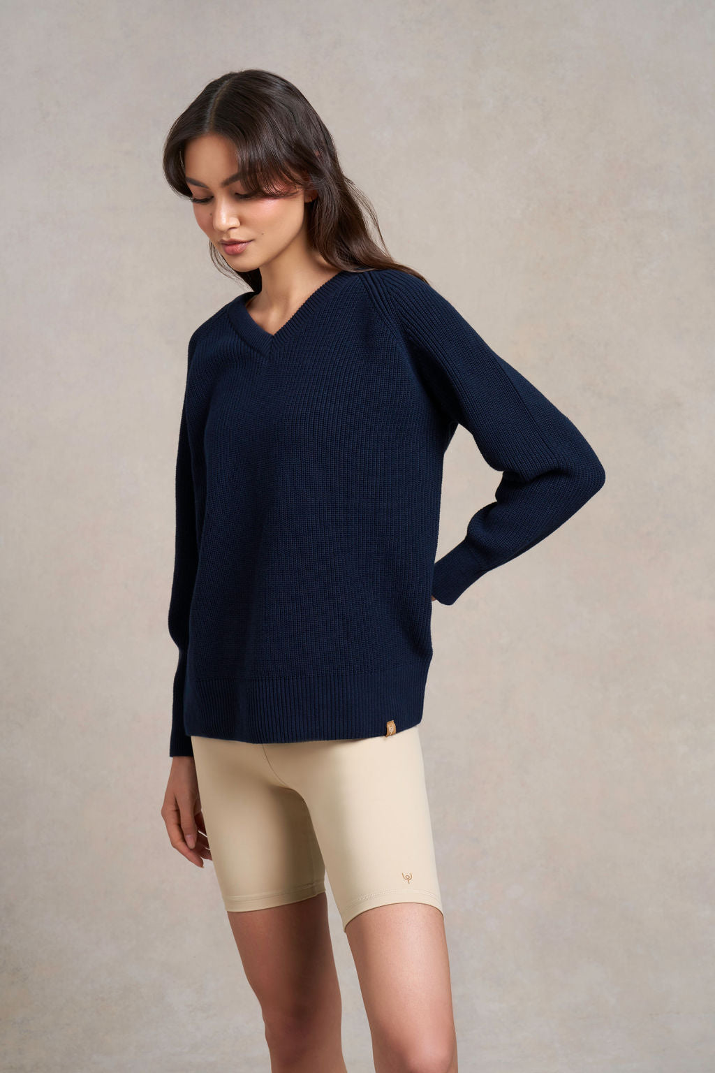 Laughton Knitted V-Neck Jumper | navy